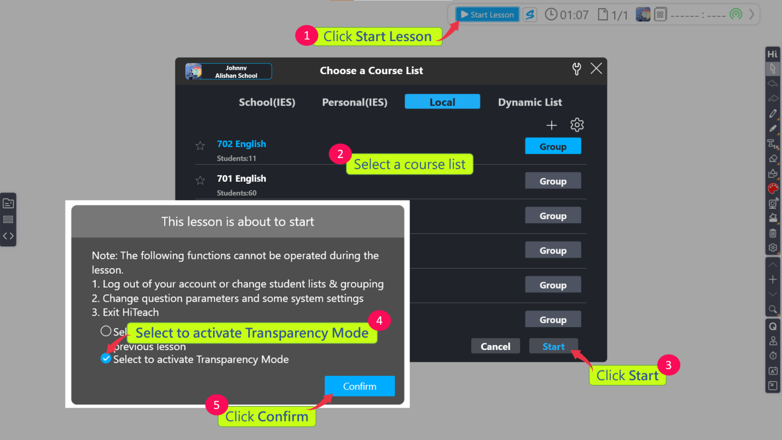 Enter HiTeach Transparency Mode