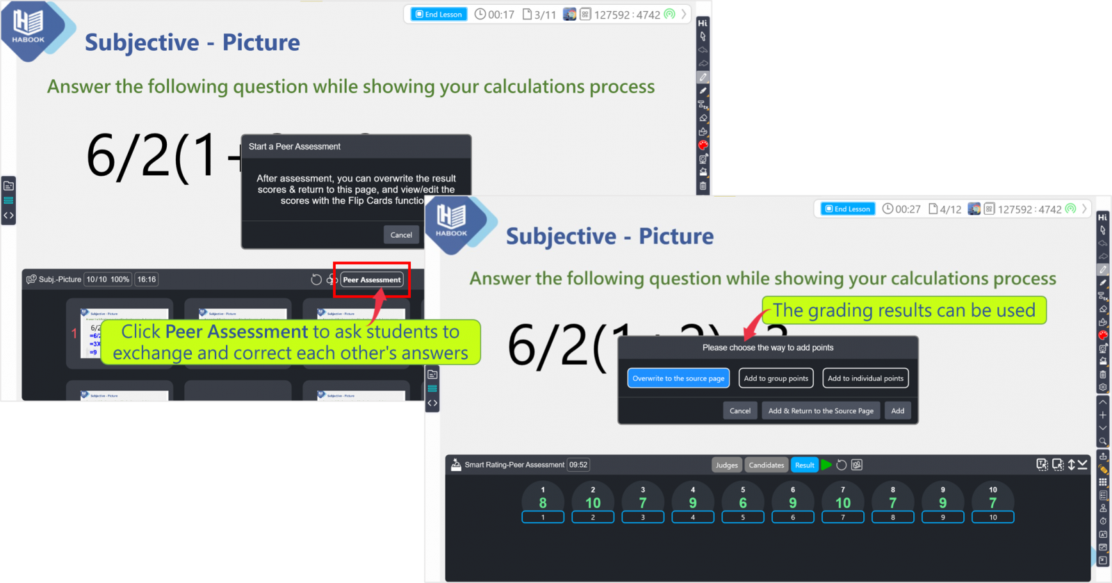 Exchange and correct each other's answers after Subjective Question in HiTeach Transparency Mode