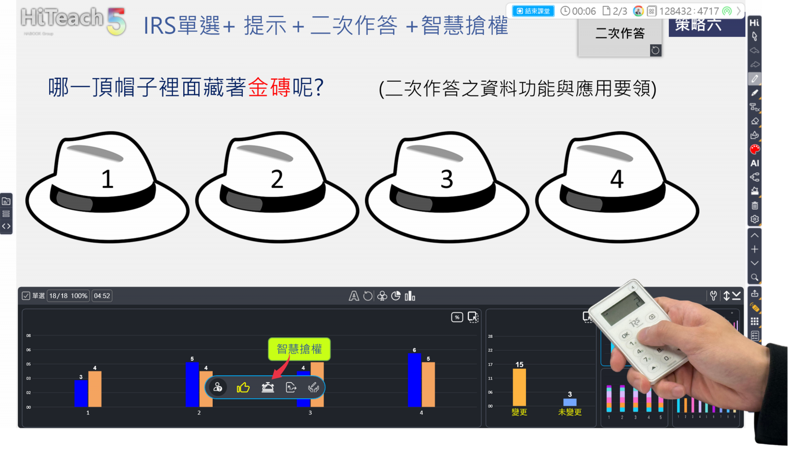 HiTeach顯示統計圖表並請學生用IRS反饋器搶權